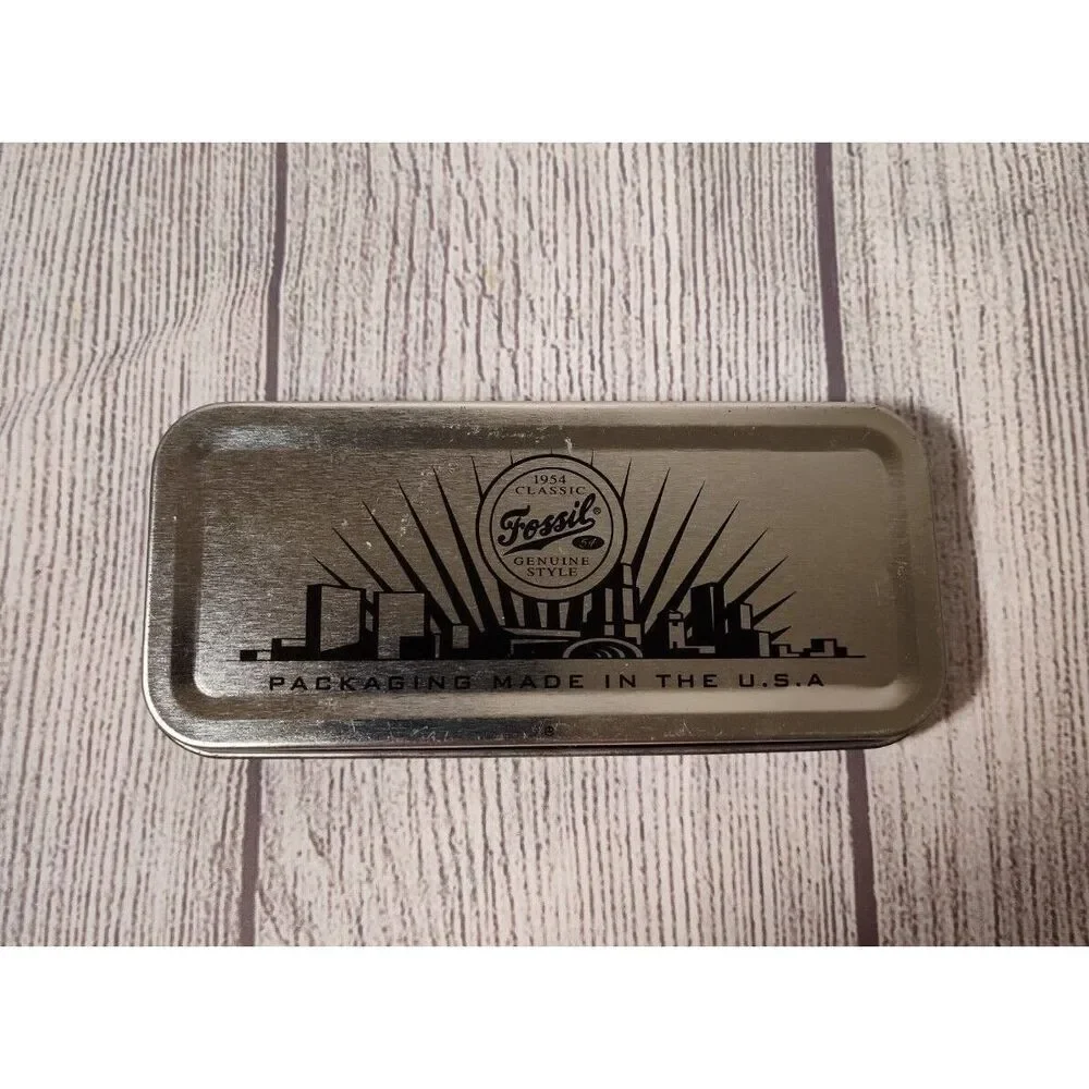 Fossil Genuine Vintage Golf Leather Magnetic Money Clip Brown w/Tin Case